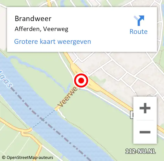Locatie op kaart van de 112 melding: Brandweer Afferden, Veerweg op 13 oktober 2014 11:06