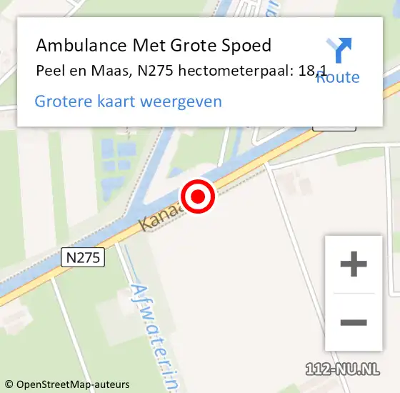 Locatie op kaart van de 112 melding: Ambulance Met Grote Spoed Naar Peel en Maas, N275 hectometerpaal: 18,1 op 16 juli 2024 14:55