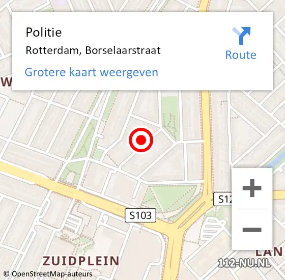 Locatie op kaart van de 112 melding: Politie Rotterdam, Borselaarstraat op 16 juli 2024 14:56