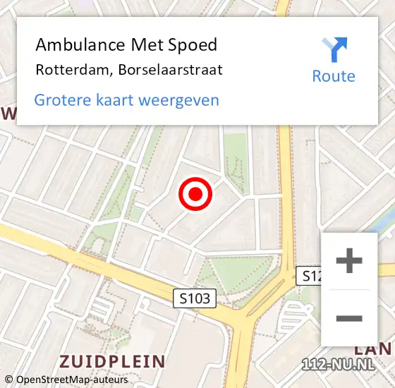 Locatie op kaart van de 112 melding: Ambulance Met Spoed Naar Rotterdam, Borselaarstraat op 16 juli 2024 14:56