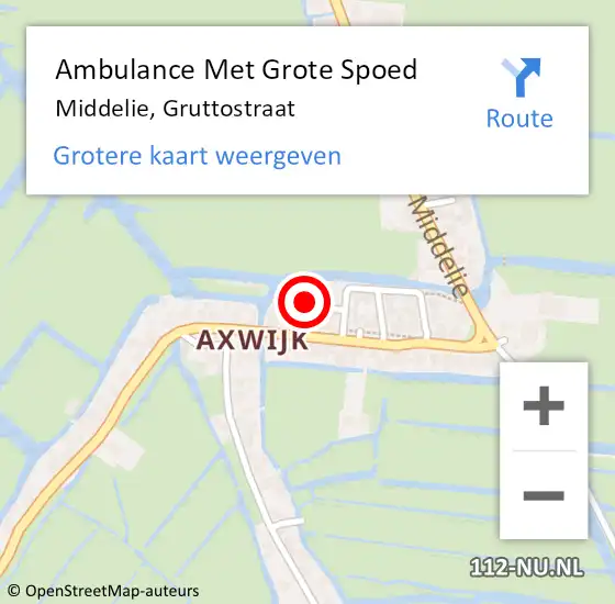 Locatie op kaart van de 112 melding: Ambulance Met Grote Spoed Naar Middelie, Gruttostraat op 16 juli 2024 15:02