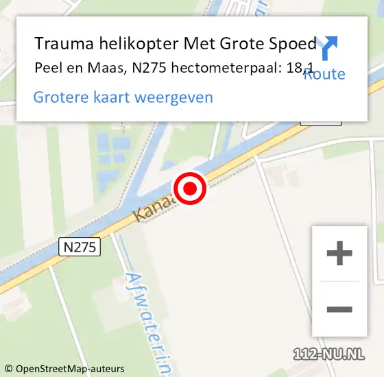 Locatie op kaart van de 112 melding: Trauma helikopter Met Grote Spoed Naar Peel en Maas, N275 hectometerpaal: 18,1 op 16 juli 2024 15:04
