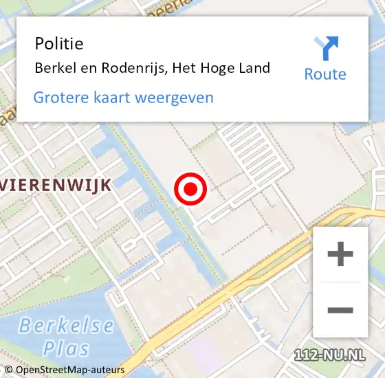 Locatie op kaart van de 112 melding: Politie Berkel en Rodenrijs, Het Hoge Land op 16 juli 2024 15:08