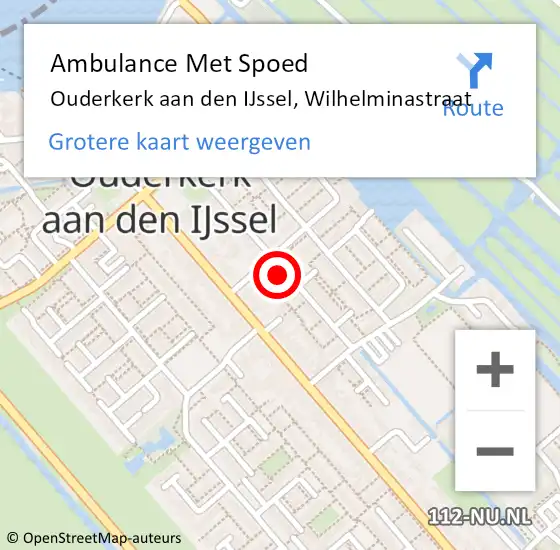 Locatie op kaart van de 112 melding: Ambulance Met Spoed Naar Ouderkerk aan den IJssel, Wilhelminastraat op 16 juli 2024 15:26