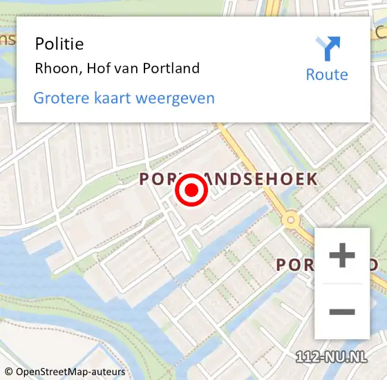 Locatie op kaart van de 112 melding: Politie Rhoon, Hof van Portland op 16 juli 2024 15:27