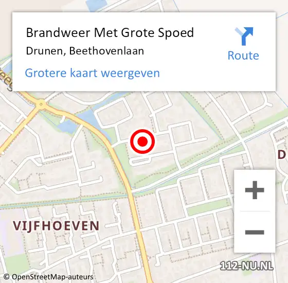 Locatie op kaart van de 112 melding: Brandweer Met Grote Spoed Naar Drunen, Beethovenlaan op 16 juli 2024 15:28