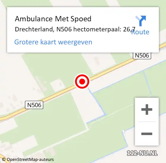 Locatie op kaart van de 112 melding: Ambulance Met Spoed Naar Drechterland, N506 hectometerpaal: 26,7 op 16 juli 2024 15:30