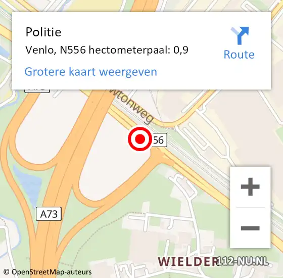 Locatie op kaart van de 112 melding: Politie Venlo, N556 hectometerpaal: 0,9 op 16 juli 2024 15:47