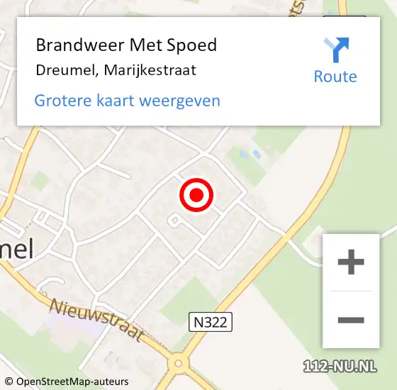 Locatie op kaart van de 112 melding: Brandweer Met Spoed Naar Dreumel, Marijkestraat op 16 juli 2024 16:02