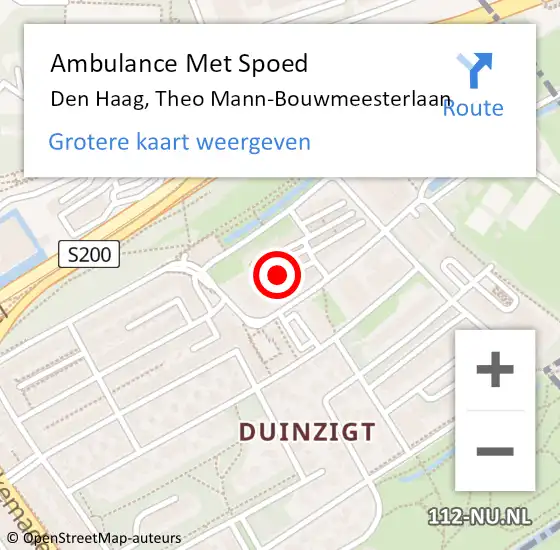 Locatie op kaart van de 112 melding: Ambulance Met Spoed Naar Den Haag, Theo Mann-Bouwmeesterlaan op 16 juli 2024 16:07