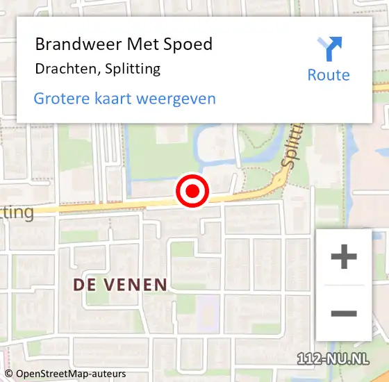 Locatie op kaart van de 112 melding: Brandweer Met Spoed Naar Drachten, Splitting op 16 juli 2024 16:08