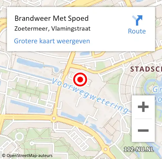 Locatie op kaart van de 112 melding: Brandweer Met Spoed Naar Zoetermeer, Vlamingstraat op 16 juli 2024 16:09