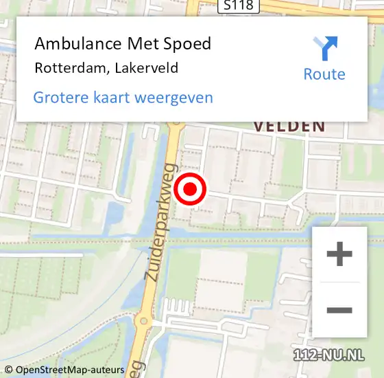 Locatie op kaart van de 112 melding: Ambulance Met Spoed Naar Rotterdam, Lakerveld op 16 juli 2024 16:28