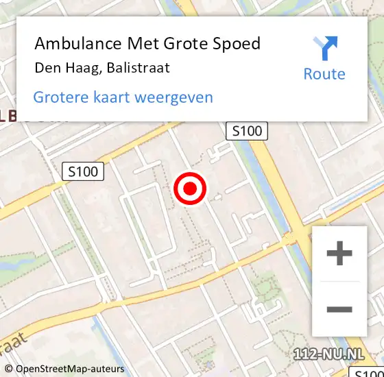 Locatie op kaart van de 112 melding: Ambulance Met Grote Spoed Naar Den Haag, Balistraat op 16 juli 2024 16:40