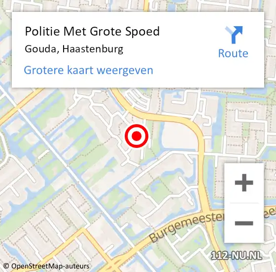 Locatie op kaart van de 112 melding: Politie Met Grote Spoed Naar Gouda, Haastenburg op 16 juli 2024 16:40