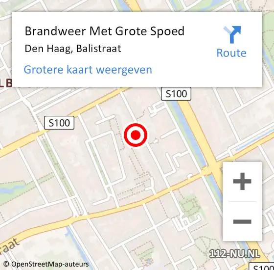 Locatie op kaart van de 112 melding: Brandweer Met Grote Spoed Naar Den Haag, Balistraat op 16 juli 2024 16:48