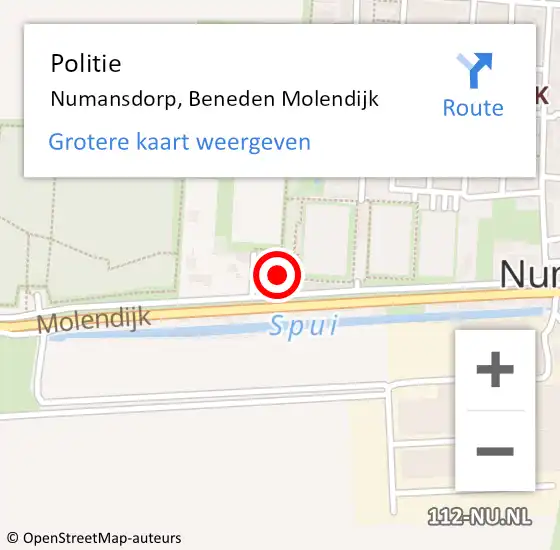 Locatie op kaart van de 112 melding: Politie Numansdorp, Beneden Molendijk op 16 juli 2024 16:52