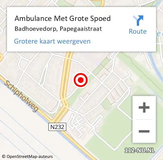 Locatie op kaart van de 112 melding: Ambulance Met Grote Spoed Naar Badhoevedorp, Papegaaistraat op 16 juli 2024 16:56