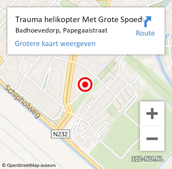 Locatie op kaart van de 112 melding: Trauma helikopter Met Grote Spoed Naar Badhoevedorp, Papegaaistraat op 16 juli 2024 16:56