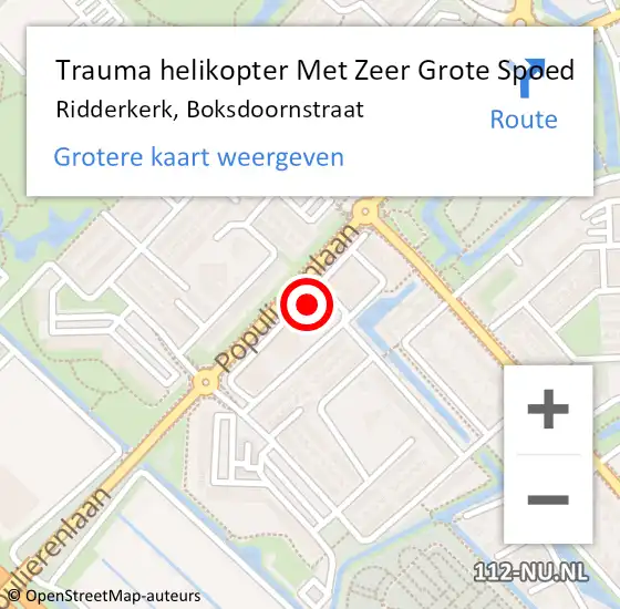 Locatie op kaart van de 112 melding: Trauma helikopter Met Zeer Grote Spoed Naar Ridderkerk, Boksdoornstraat op 16 juli 2024 17:12