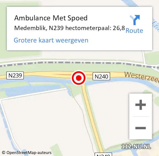 Locatie op kaart van de 112 melding: Ambulance Met Spoed Naar Medemblik, N239 hectometerpaal: 26,8 op 16 juli 2024 17:15