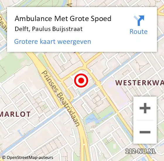 Locatie op kaart van de 112 melding: Ambulance Met Grote Spoed Naar Delft, Paulus Buijsstraat op 16 juli 2024 17:25