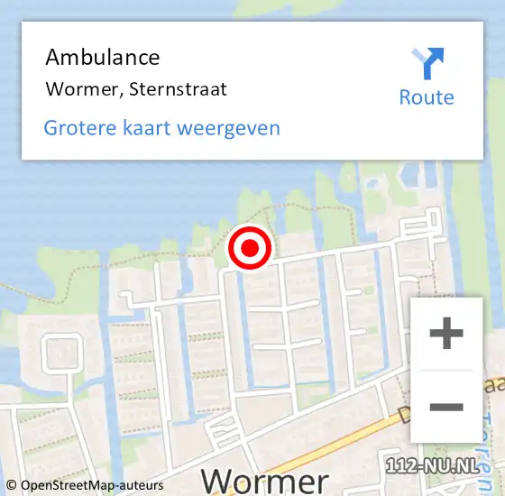 Locatie op kaart van de 112 melding: Ambulance Wormer, Sternstraat op 16 juli 2024 17:26