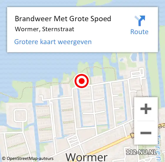 Locatie op kaart van de 112 melding: Brandweer Met Grote Spoed Naar Wormer, Sternstraat op 16 juli 2024 17:26