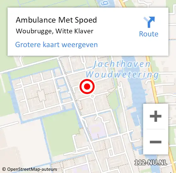 Locatie op kaart van de 112 melding: Ambulance Met Spoed Naar Woubrugge, Witte Klaver op 16 juli 2024 17:31