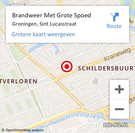 Locatie op kaart van de 112 melding: Brandweer Met Grote Spoed Naar Groningen, Sint Lucasstraat op 16 juli 2024 17:42