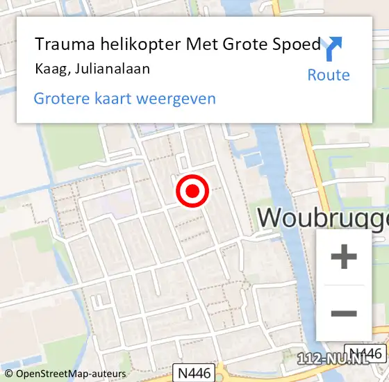 Locatie op kaart van de 112 melding: Trauma helikopter Met Grote Spoed Naar Kaag, Julianalaan op 16 juli 2024 17:46