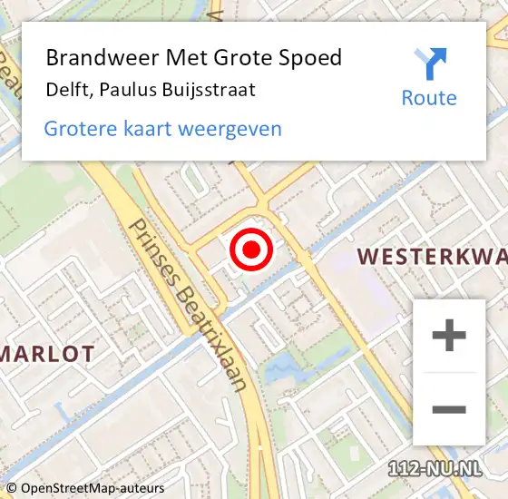 Locatie op kaart van de 112 melding: Brandweer Met Grote Spoed Naar Delft, Paulus Buijsstraat op 16 juli 2024 17:47