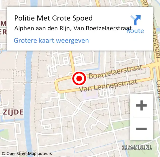 Locatie op kaart van de 112 melding: Politie Met Grote Spoed Naar Alphen aan den Rijn, Van Boetzelaerstraat op 16 juli 2024 17:48