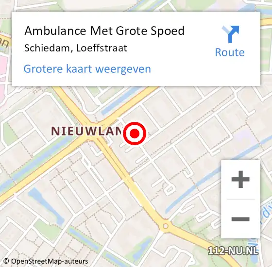 Locatie op kaart van de 112 melding: Ambulance Met Grote Spoed Naar Schiedam, Loeffstraat op 16 juli 2024 18:08