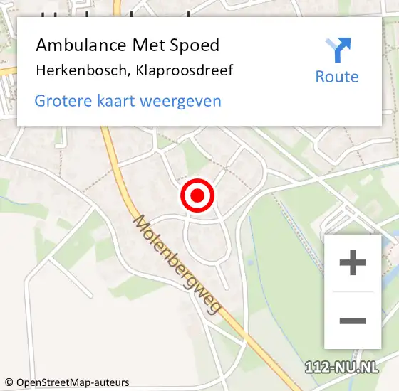 Locatie op kaart van de 112 melding: Ambulance Met Spoed Naar Herkenbosch, Klaproosdreef op 16 juli 2024 18:19