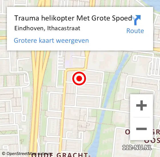 Locatie op kaart van de 112 melding: Trauma helikopter Met Grote Spoed Naar Eindhoven, Ithacastraat op 16 juli 2024 18:26