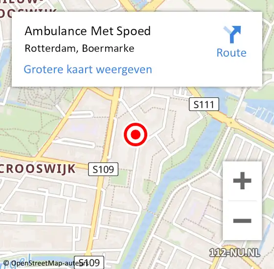 Locatie op kaart van de 112 melding: Ambulance Met Spoed Naar Rotterdam, Boermarke op 16 juli 2024 18:32