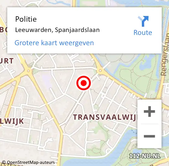 Locatie op kaart van de 112 melding: Politie Leeuwarden, Spanjaardslaan op 16 juli 2024 18:45