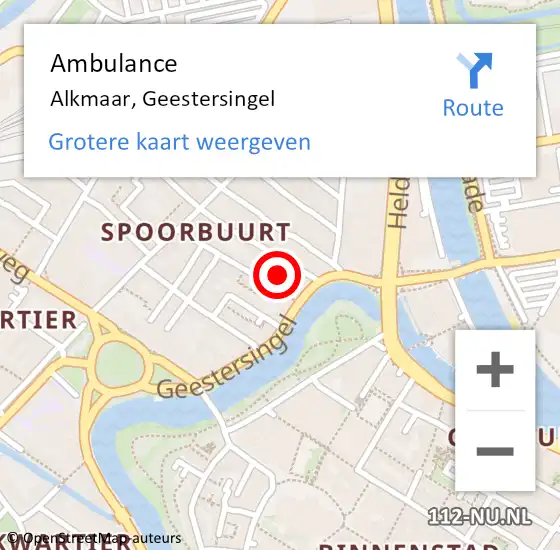 Locatie op kaart van de 112 melding: Ambulance Alkmaar, Geestersingel op 16 juli 2024 18:47