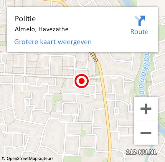 Locatie op kaart van de 112 melding: Politie Almelo, Havezathe op 16 juli 2024 18:55