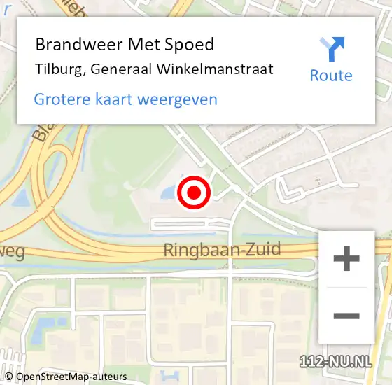 Locatie op kaart van de 112 melding: Brandweer Met Spoed Naar Tilburg, Generaal Winkelmanstraat op 16 juli 2024 19:01