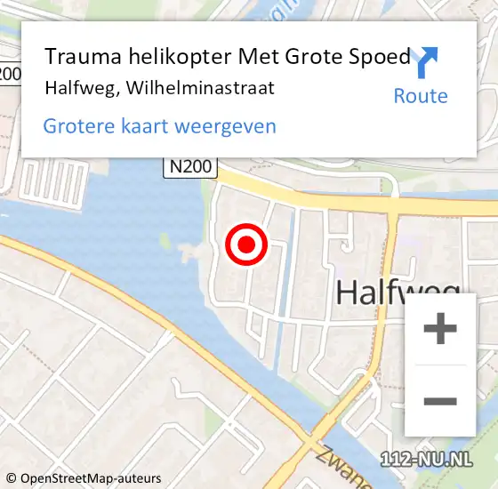 Locatie op kaart van de 112 melding: Trauma helikopter Met Grote Spoed Naar Halfweg, Wilhelminastraat op 16 juli 2024 19:14