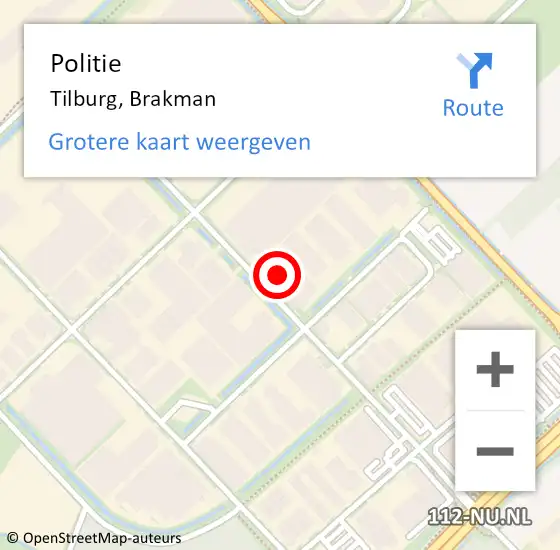 Locatie op kaart van de 112 melding: Politie Tilburg, Brakman op 16 juli 2024 19:18