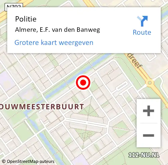 Locatie op kaart van de 112 melding: Politie Almere, E.F. van den Banweg op 16 juli 2024 19:18