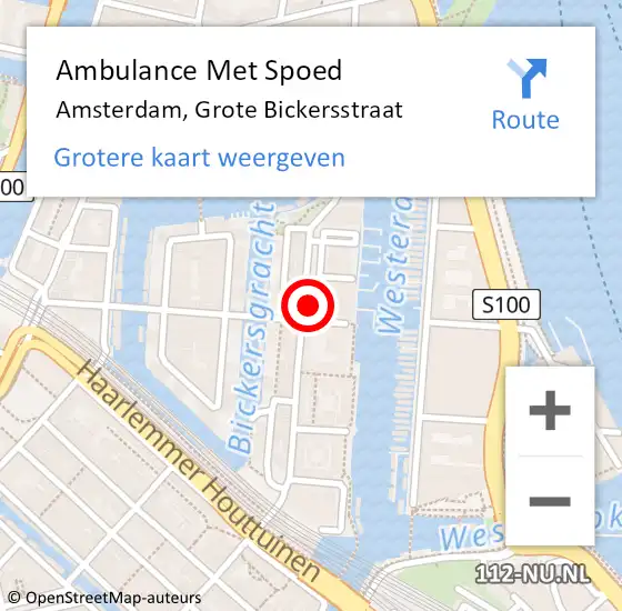 Locatie op kaart van de 112 melding: Ambulance Met Spoed Naar Amsterdam, Grote Bickersstraat op 16 juli 2024 19:26