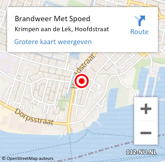 Locatie op kaart van de 112 melding: Brandweer Met Spoed Naar Krimpen aan de Lek, Hoofdstraat op 16 juli 2024 19:26