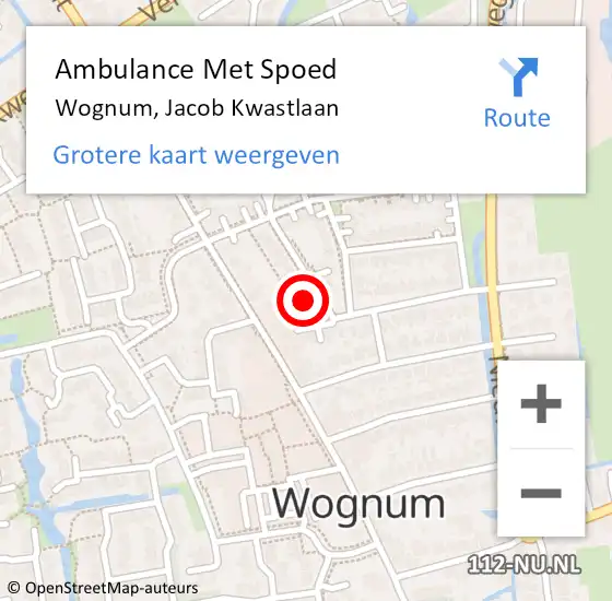 Locatie op kaart van de 112 melding: Ambulance Met Spoed Naar Wognum, Jacob Kwastlaan op 16 juli 2024 20:45