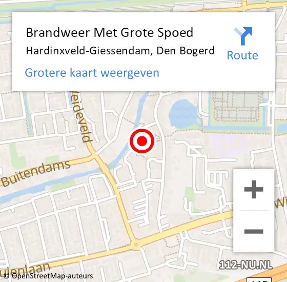 Locatie op kaart van de 112 melding: Brandweer Met Grote Spoed Naar Hardinxveld-Giessendam, Den Bogerd op 16 juli 2024 20:49