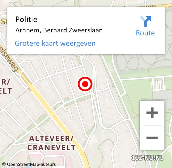 Locatie op kaart van de 112 melding: Politie Arnhem, Bernard Zweerslaan op 16 juli 2024 21:15