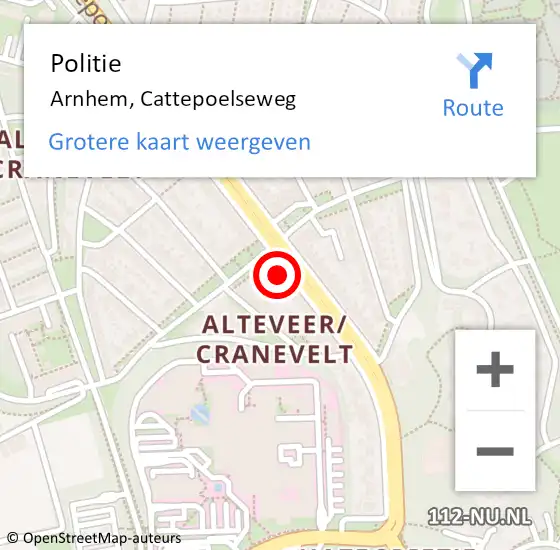 Locatie op kaart van de 112 melding: Politie Arnhem, Cattepoelseweg op 16 juli 2024 22:13